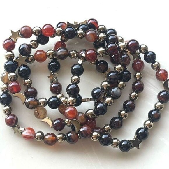 Sardonyx onyx carnelian ONE NEW stretch beaded bracelet natural stone crystal st - Picture 1 of 16